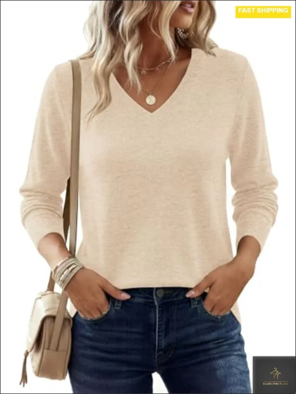 Cozy Knit V-Neck Pullover Sweater for Women - Soft Medium Weight